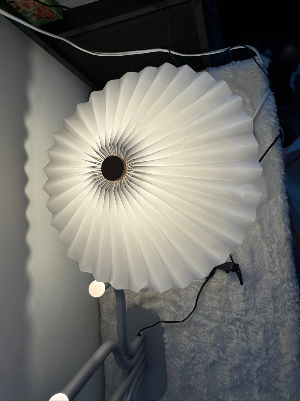 IKEA Gray Multi-Arm LED Table Lamp and White Pleated Table Lamp